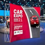 Curved Pop Up Exhibition Backdrop Stand With Printed Fabric Graphics
